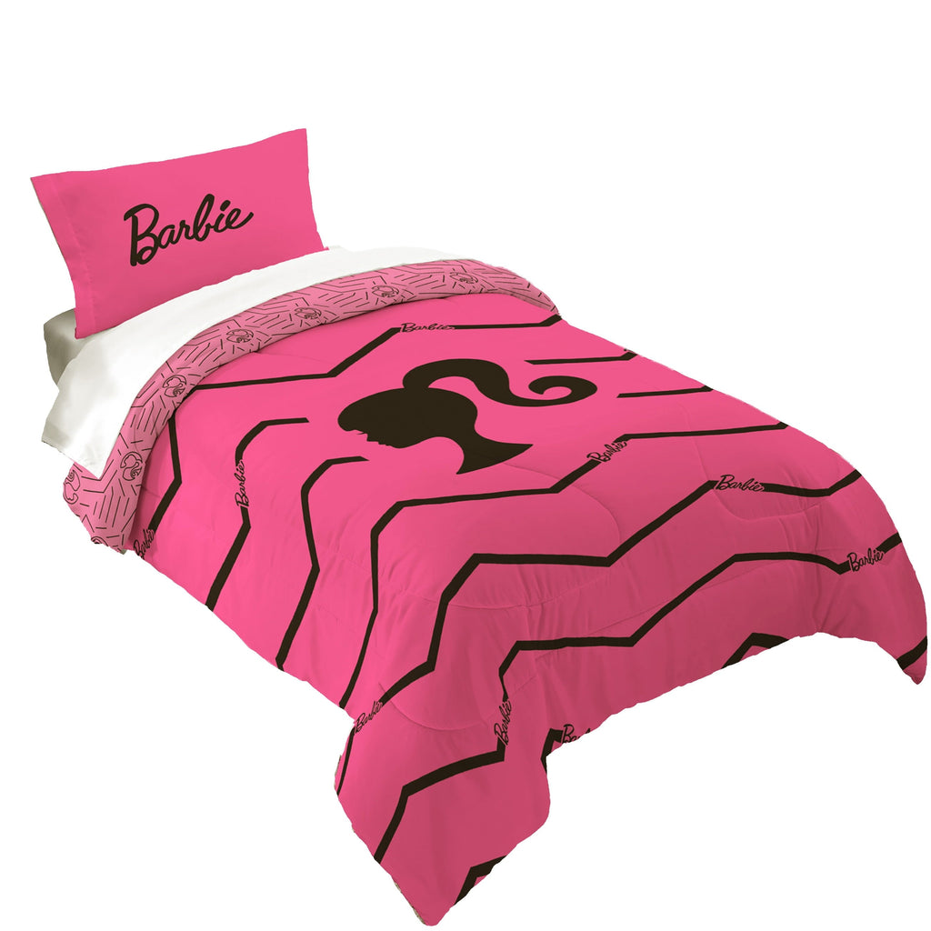 All-Season Kids 2 Piece Pink Black Chevron Reversible Comforter and Pillowcase set, Twin/full - Cloud-Like Soft Lightweight Bed Comforter - Default Title