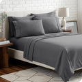 Cooling Sateen Luxury Bed Sheet Set- 6 Piece - Queen, Gray - Premium Ultra-Soft Pillowcase Pair for Sleeping - Default Title