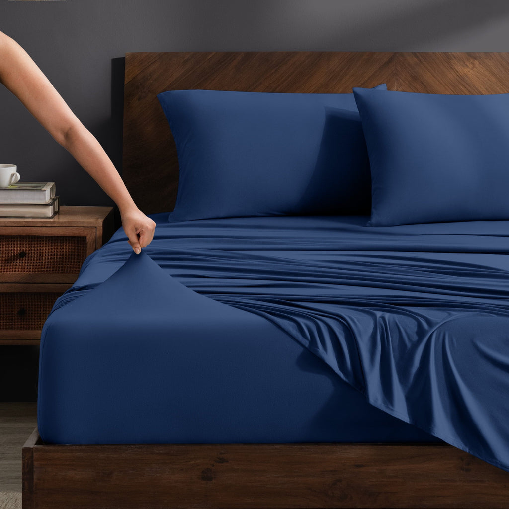 Premium Egyptian Cotton Cooling Performance Jersey Knit Stretch Sheet Set, Moisture-Wicking & Breathable, 4-Way Stretch Bed Sheets, Envelope ... - Breathable Egyptian Cotton Flat & Fitted Sheets - Default Title