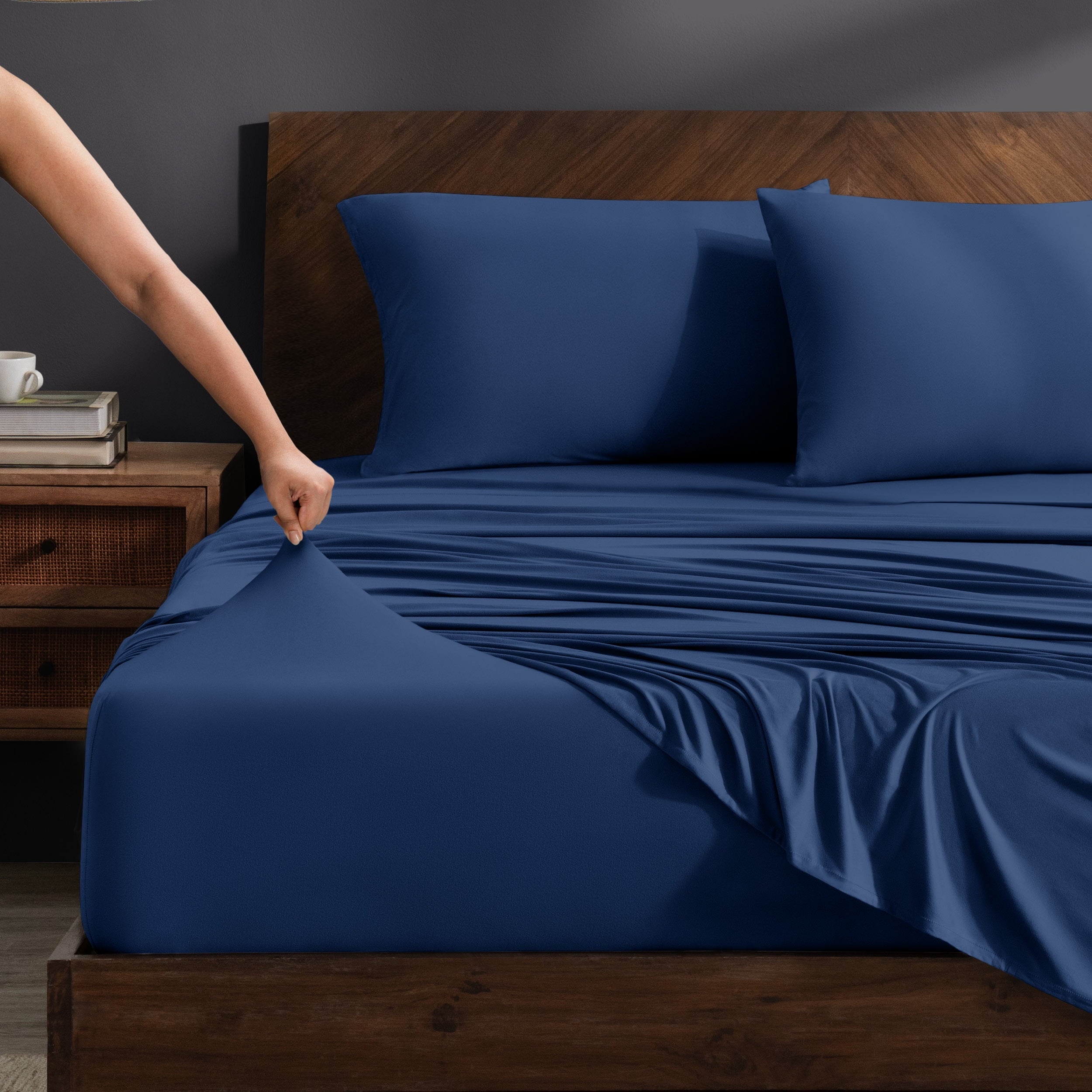 Premium Egyptian Cotton Cooling Performance Jersey Knit Stretch Sheet Set, Moisture-Wicking & Breathable, 4-Way Stretch Bed Sheets, Envelope ... - Breathable Egyptian Cotton Flat & Fitted Sheets - Default Title