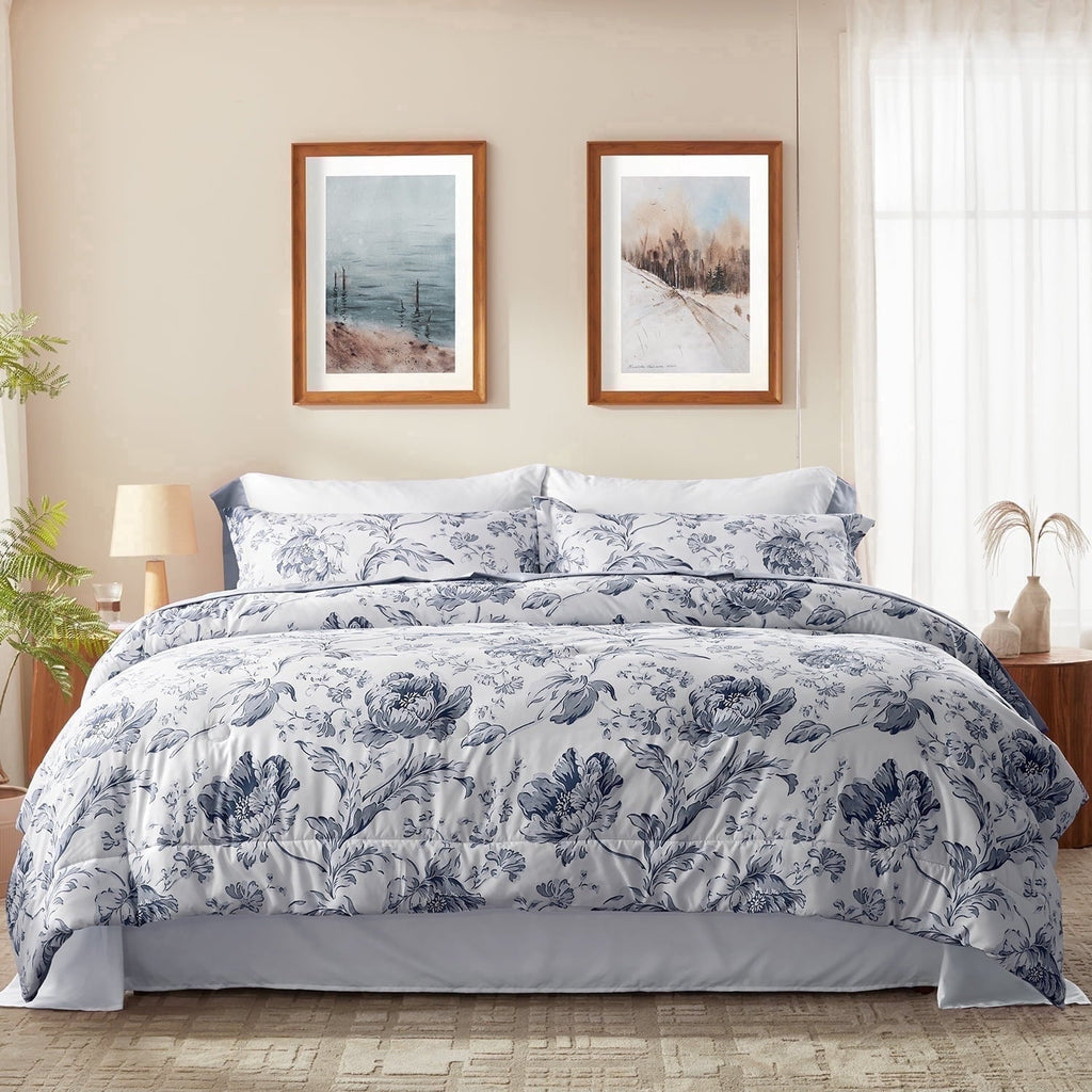 Fluffy Down Alternative Queen Comforter Sets,7-Pieces Reversible Bedding Sets,Bed in a Bag with Comforter,Flat Sheet and Fitted Sheet,Pillowc... - All-Season Down Alternative Comforter Insert - Default Title