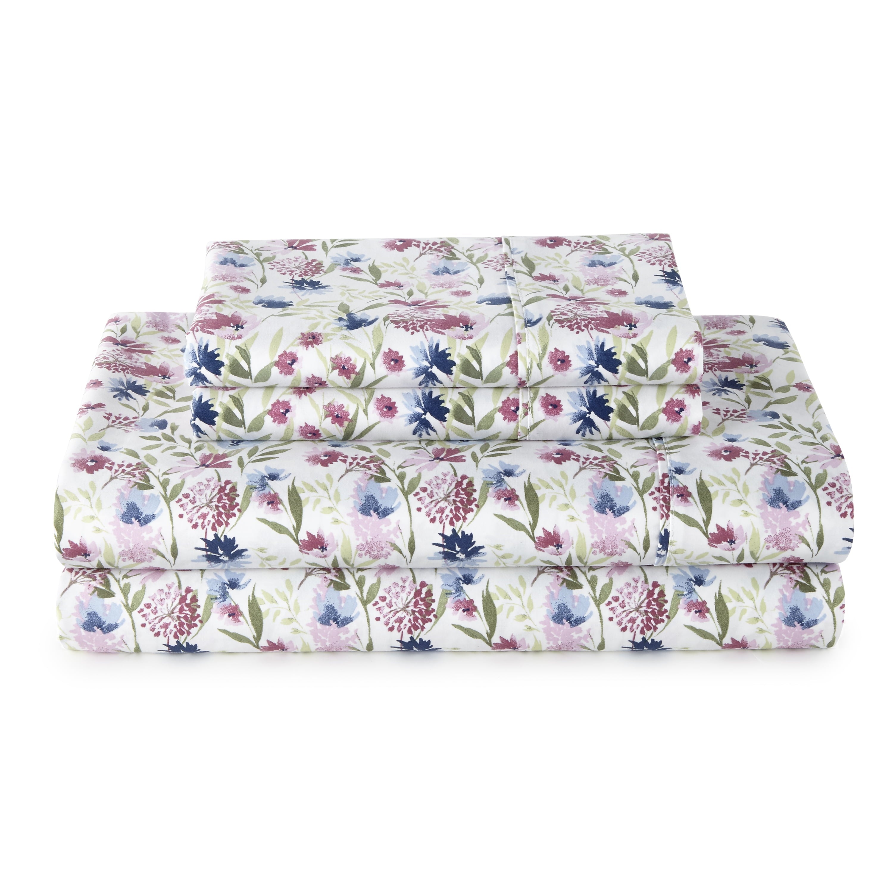 Wrinkle-Resistant 4-Piece 300 Thread Count Bashful Blooms Cool Cotton Sateen Bed Sheet Set, Queen - Luxury Bed Sheet Set with Deep Pockets - Default Title