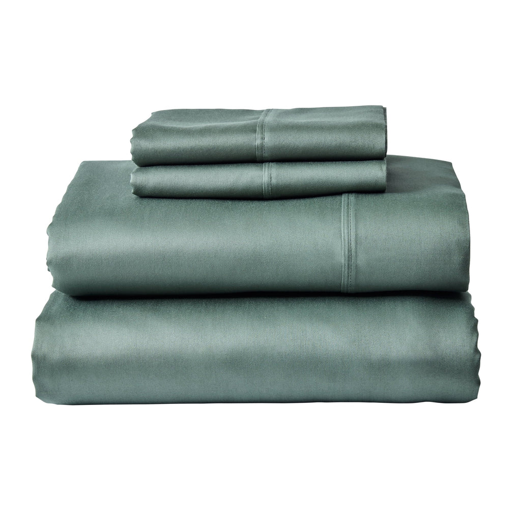 Ultra-Soft 4-Piece 300 Thread Count Green Ash Cotton Sateen Bed Sheet Set, Cali King - Cooling Hotel Quality Bedding Sheets and Pillowcases - Default Title