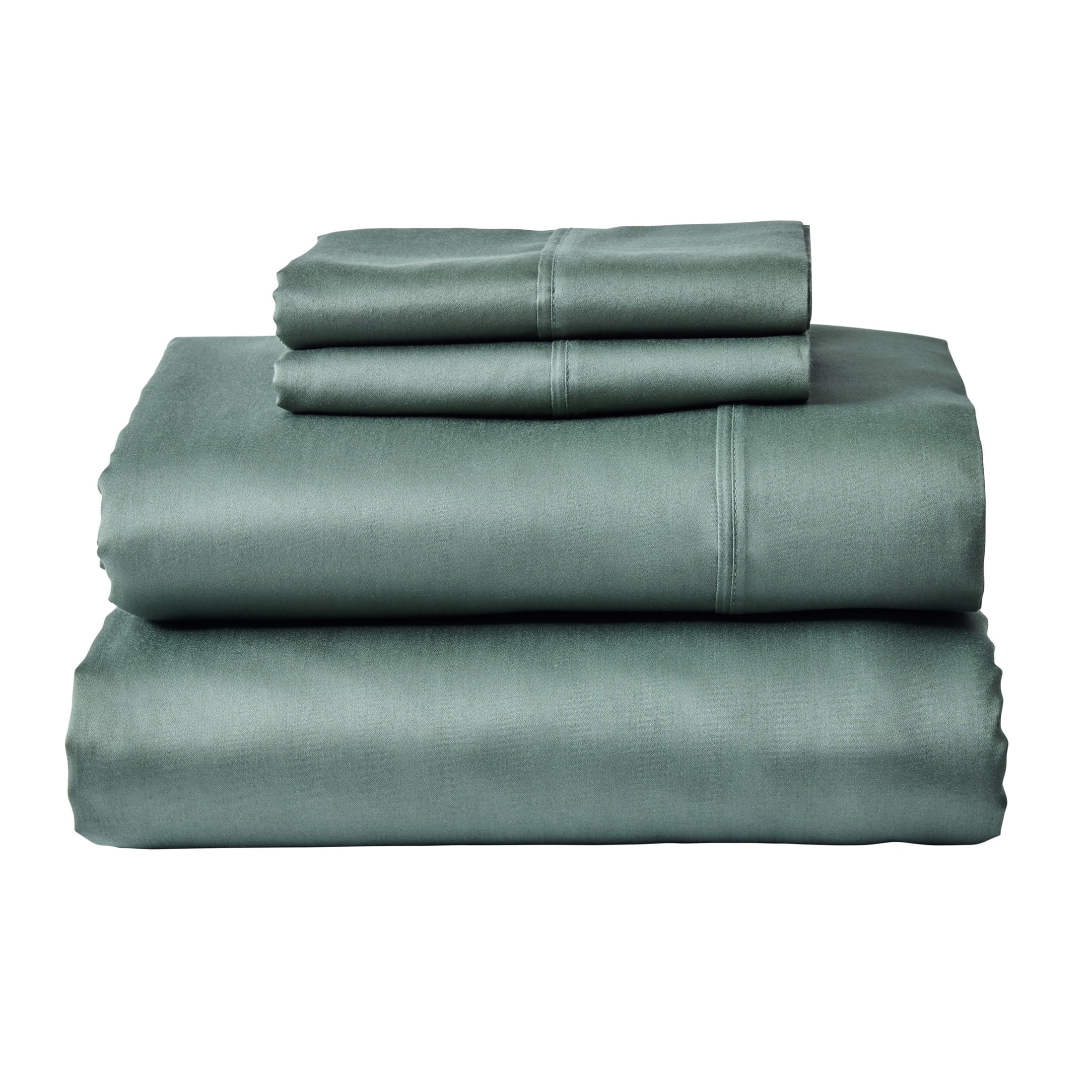 Ultra-Soft 4-Piece 300 Thread Count Green Ash Cotton Sateen Bed Sheet Set, Cali King - Cooling Hotel Quality Bedding Sheets and Pillowcases - Default Title