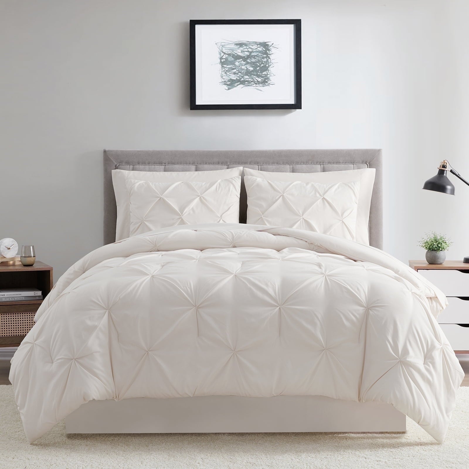 Hypoallergenic Cloud Comforter Set, 3-Piece, Queen, Pleated Wrinkle-Resistant Microfiber Bedding, Ivory, All-Season - Luxurious Quilted Duvet Cover Set - Default Title