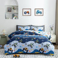 All-Season 3Pcs Reversible Construction Truck Twin Comforter Set for Boys Kids Excavator Vehicle Motorcycle Bedding Set Blue - All-Season Down Alternative Comforter Insert - Default Title