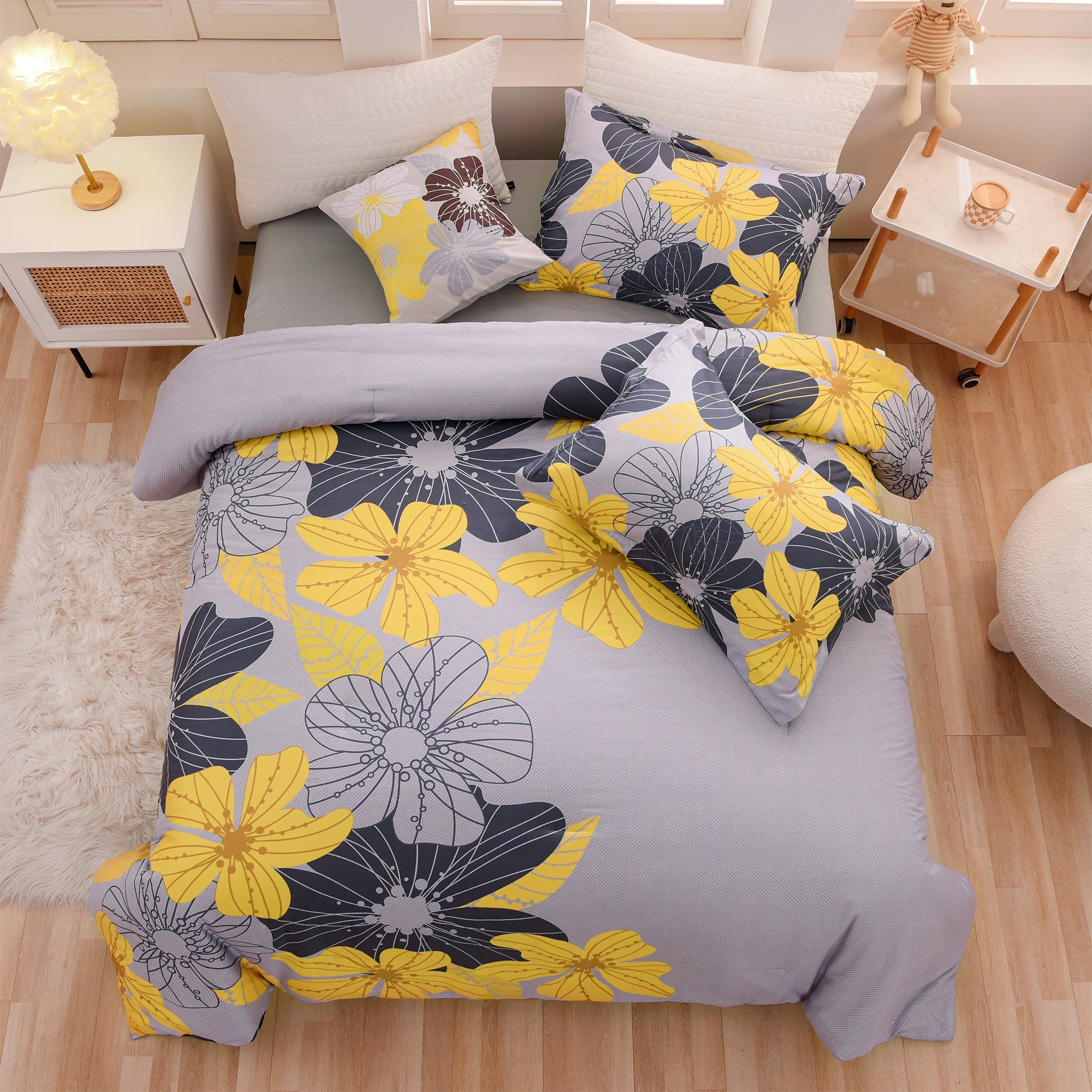 Heavyweight Warmth Yellow Floral Comforter Set Queen Flower Bed Set Adult Soft Botanical Boho Bedding Set - Cloud-Like Soft Lightweight Bed Comforter - Default Title