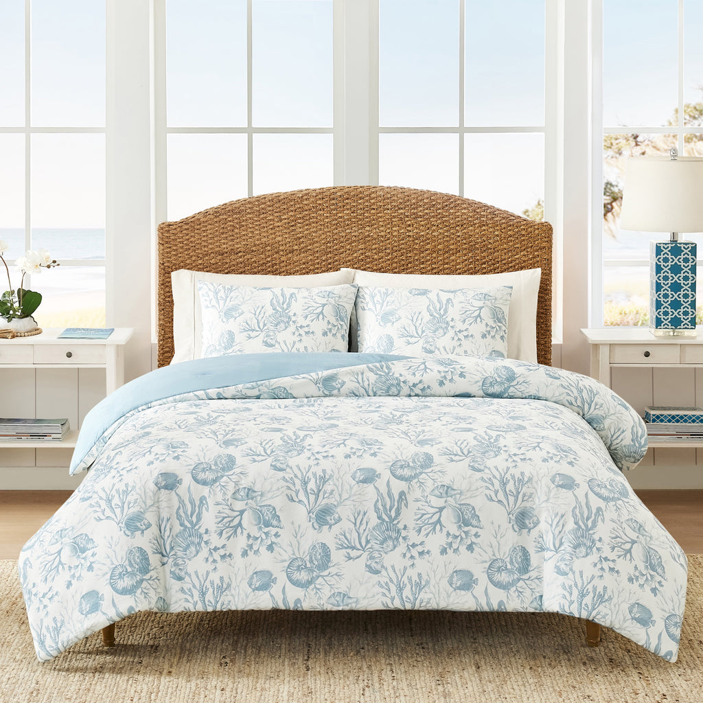 Hypoallergenic Cloud 3-Piece Lightweight 100% Cotton Blue & White Ocean Print Comforter Set, Full/Queen - Luxurious Quilted Duvet Cover Set - Default Title