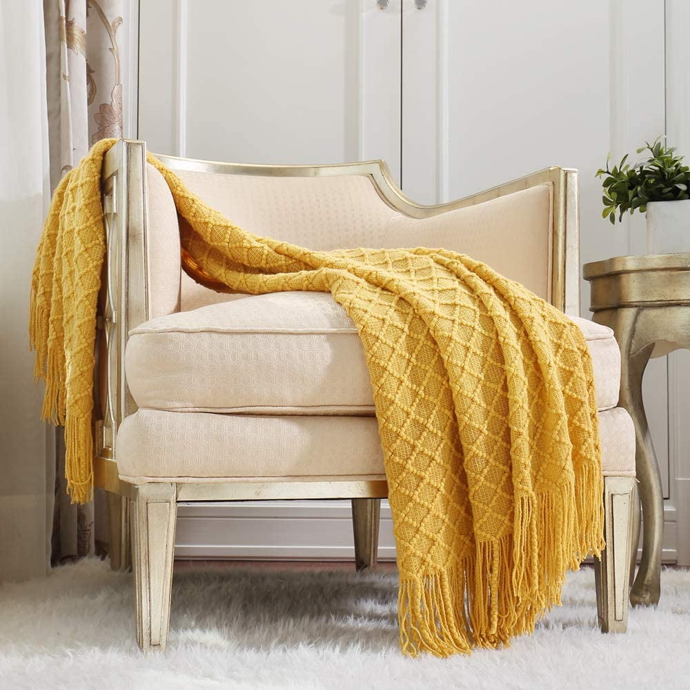 Reversible Sherpa Decorative Soft Spring Summer Fall Throw Blanket ,for Couch Sofa Chair Bed,50''X60'',Mustard Yellow - Cozy Fleece Throw Blanket for Couch & Bed - Default Title