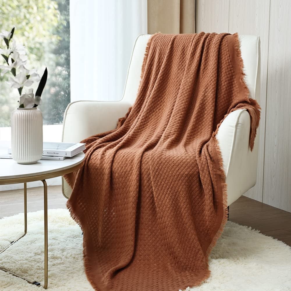 Lightweight Warm Farmhouse Rust Knit Throw Blanket for Couch Sofa Chair Bed Home Decoration, Soft Warm Cozy Light Weight for Spring Su... - Super Soft Reversible Sherpa Flannel Blanket - Default Title