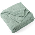 Decorative Knitted 100% Cotton Muslin Throw Blanket Gauze Blankets for Adults Soft Throws for Bed and Couch, 50" x 70" Sage Green - Luxury Knitted Decorative Throw Blanket with Fringes - Default Title
