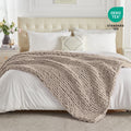 Lightweight Warm Chunky Knit Throw Blanket Handmade Soft Throws for Couch Sofa Bed, 50" x 60" Taupe - Luxury Knitted Decorative Throw Blanket with Fringes - Default Title