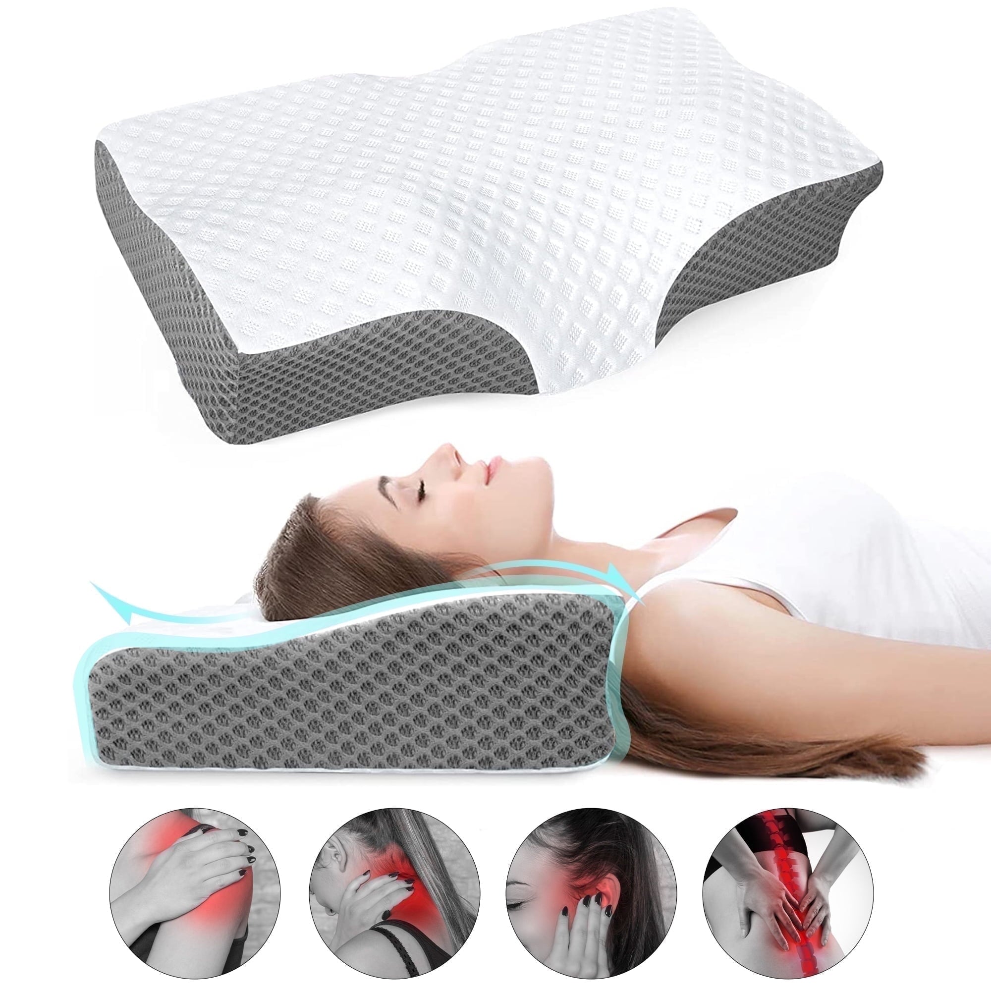 Fluffy Shredded Cervical Neck Pillow for Neck Pain Relief, Ergonomic Memory Foam Pillow Bed Pillows for Body Side Back Stomach Sleepi... - Ergonomic Memory Foam Pillow for Neck Pain Support - Default Title