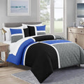 Luxurious Quilted Bernard 7-Piece Full Bed in a Bag Comforter Set with Sheets, Lightweight Comforter Blue Black Gray Patchwork Quilted ... - Hypoallergenic Ultra-Fluffy Quilt for Winter - Default Title