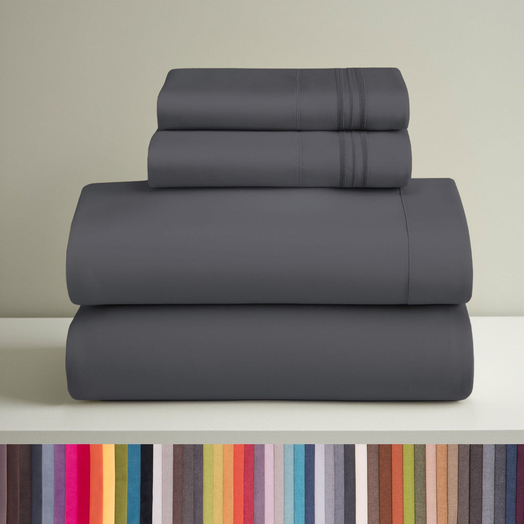 Premium Egyptian Cotton Sheets Set, 4 Piece Deep Pocket Sheets, 100% Soft Microfiber Bed Sheets Set, Gray - Cooling Hotel Quality Bedding Sheets and Pillowcases - Default Title