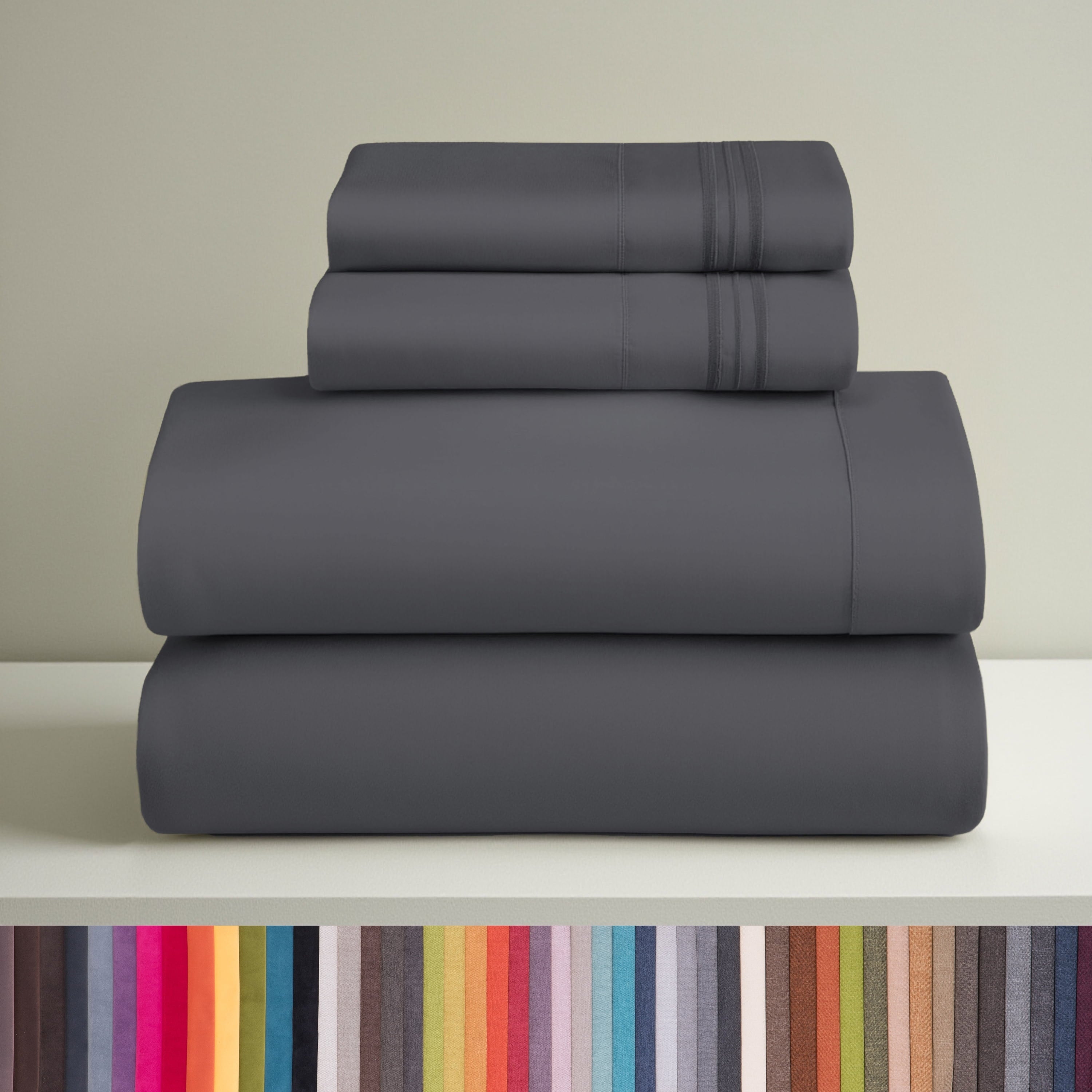 Premium Egyptian Cotton Sheets Set, 4 Piece Deep Pocket Sheets, 100% Soft Microfiber Bed Sheets Set, Gray - Cooling Hotel Quality Bedding Sheets and Pillowcases - Default Title