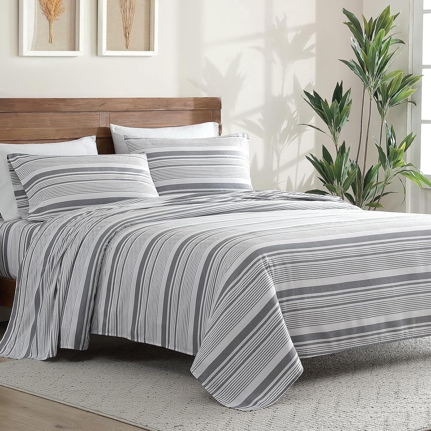 Wrinkle-Resistant Home 3-Piece Twin Microfiber Classic Stripe Bed Sheet Set, Super Soft, Breathable Stripe Bedding with 16 inches Deep ... - Cooling Hotel Quality Bedding Sheets and Pillowcases - Default Title