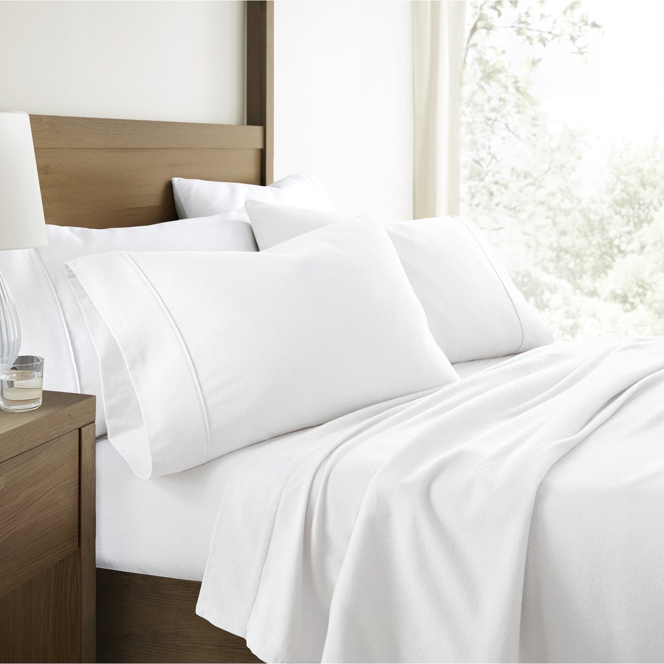 Cooling Sateen 100% Cotton Flannel Bed Sheets Set for Full Size Bedding in White - Breathable Egyptian Cotton Flat & Fitted Sheets - Default Title
