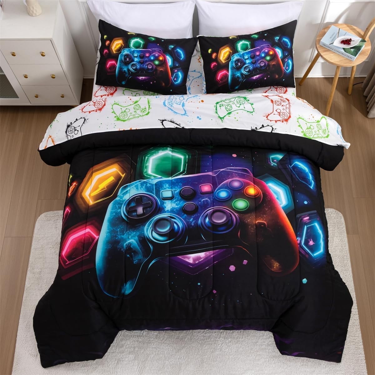 Luxurious Quilted Game Console Comforter Set for Boys Girls Kids Space Universe Gaming Geometric Lightweight Microfiber Gamer Bedding S... - Luxurious Quilted Duvet Cover Set - Default Title