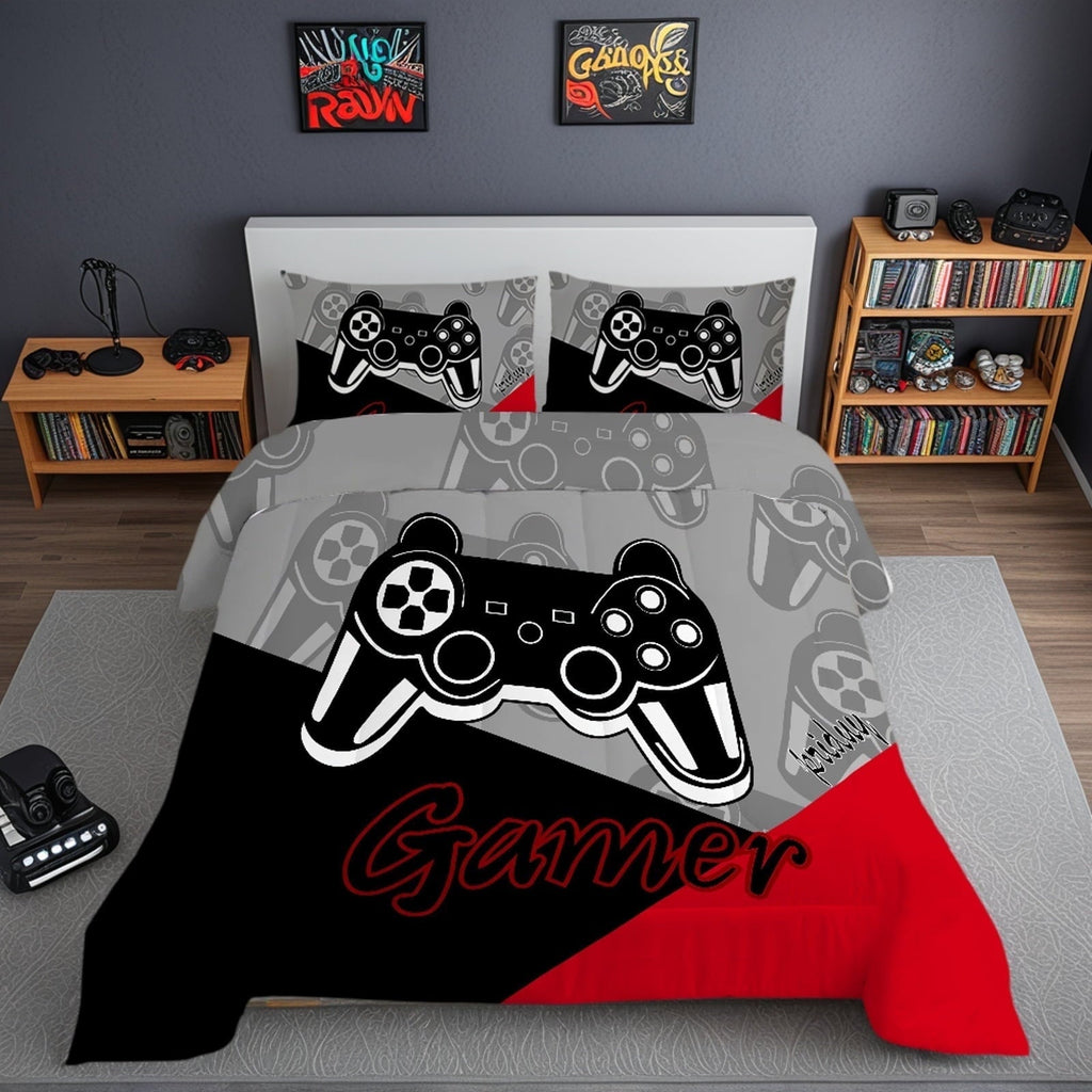 All-Season Gaming Comforter for Kids Boys Teens Video Game Bedding Set Gamer Comforter Gamepad Comforter Set Full Size Red Black... - All-Season Down Alternative Comforter Insert - Default Title