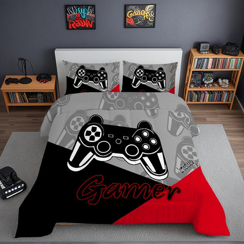 All-Season Gaming Comforter for Kids Boys Teens Video Game Bedding Set Gamer Comforter Gamepad Comforter Set Full Size Red Black... - All-Season Down Alternative Comforter Insert - Default Title