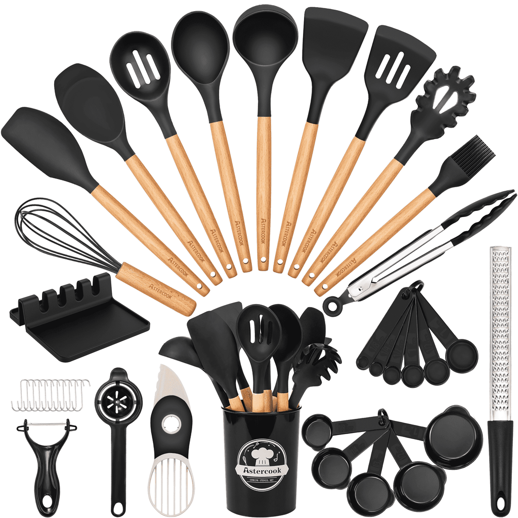 Durable Steel Silicone Cooking Utensils Set, 38 PCS Kitchen Utensils Set for 446°F Heat Resistant, Food Grade Utensil Sets with Woo... - High-Precision Culinary Tool for Baking & Cooking - Default Title