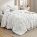 All-Season White Queen Comforter Set- 7 Pieces Pintuck Bedding Set with Comforters, Sheets, Pillowcases & Shams - Luxurious Quilted Duvet Cover Set - Default Title