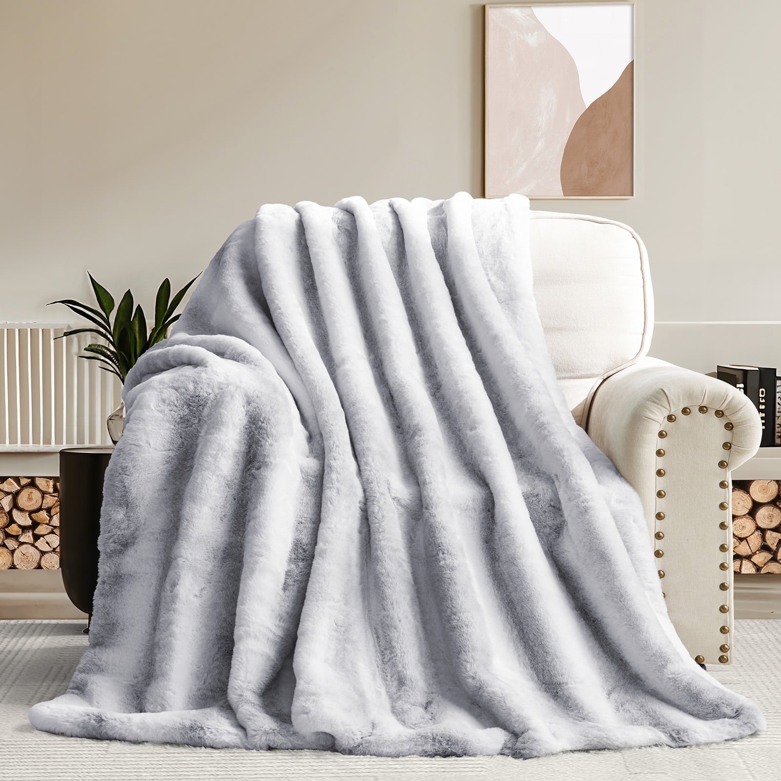 Super Soft Flannel Luxury Faux Fur Throw Blanket for Bed Super Thick Warm Fuzzy Blankets for Bedroom Living Room, 60" x 80", White - Luxury Knitted Decorative Throw Blanket with Fringes - Default Title