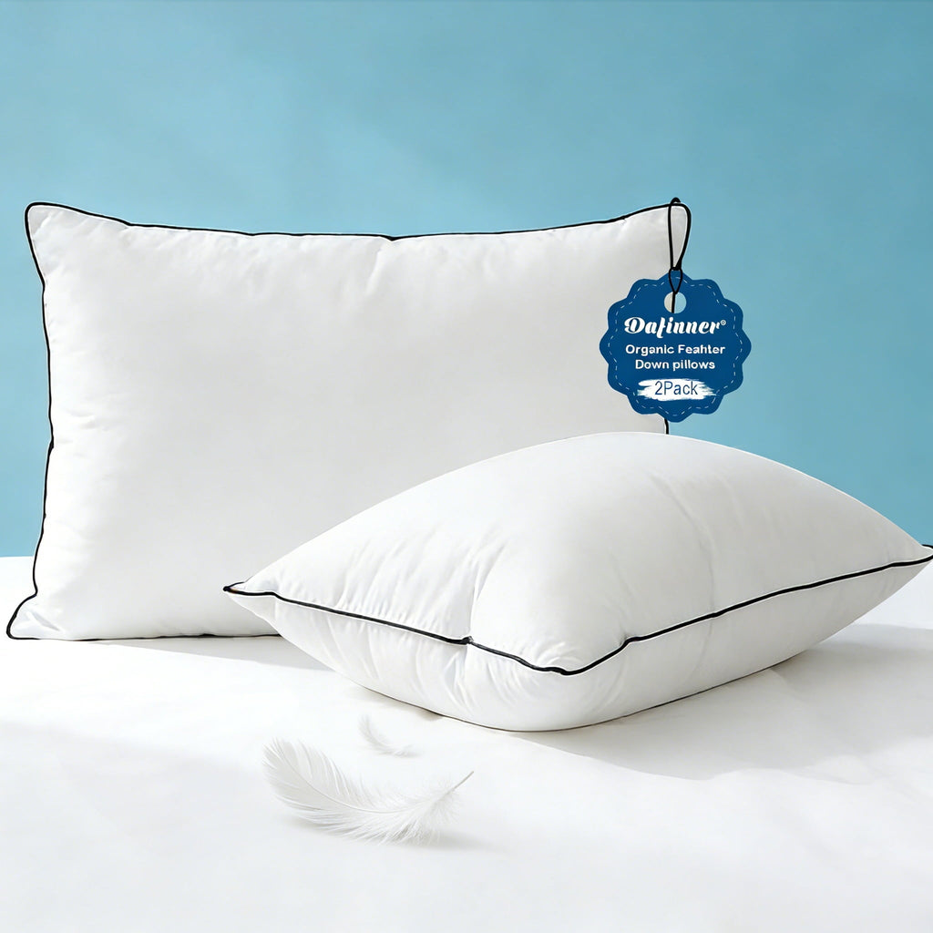 Fluffy Shredded Hypoallergenic 3‑Chamber Goose Feather Down Core Bed Pillows, Standard Size Set of 2, With Microfiber Surround, Soft-... - Orthopedic Shredded Foam Bed Pillow Set - Default Title