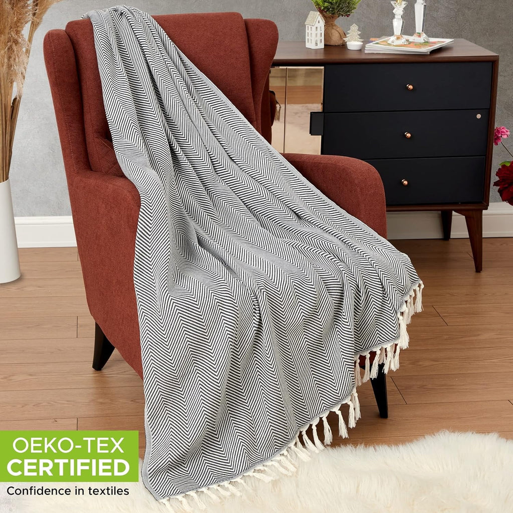Reversible Sherpa Turkish Cotton Throw Blanket & Beach Towel, 60"x70" Boho Decorative Blanket for Couch, Bed, Sofa & Outdoor, Lightweig... - Super Soft Reversible Sherpa Flannel Blanket - Default Title