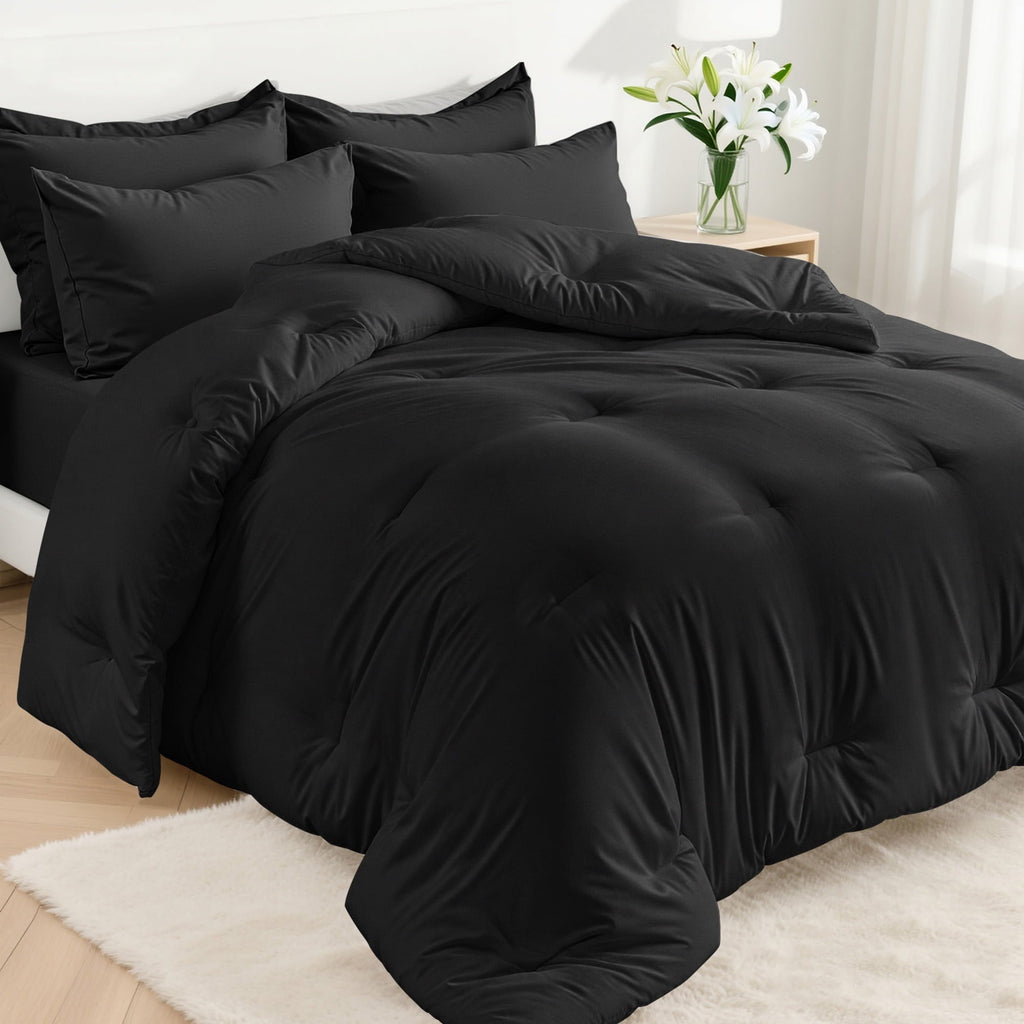All-Season 5-Piece Bed in Bag - Twin Size Comforter Sets, Pillowcases & Sheet Collection for Cozy Bedding Sets Black - All-Season Down Alternative Comforter Insert - Default Title