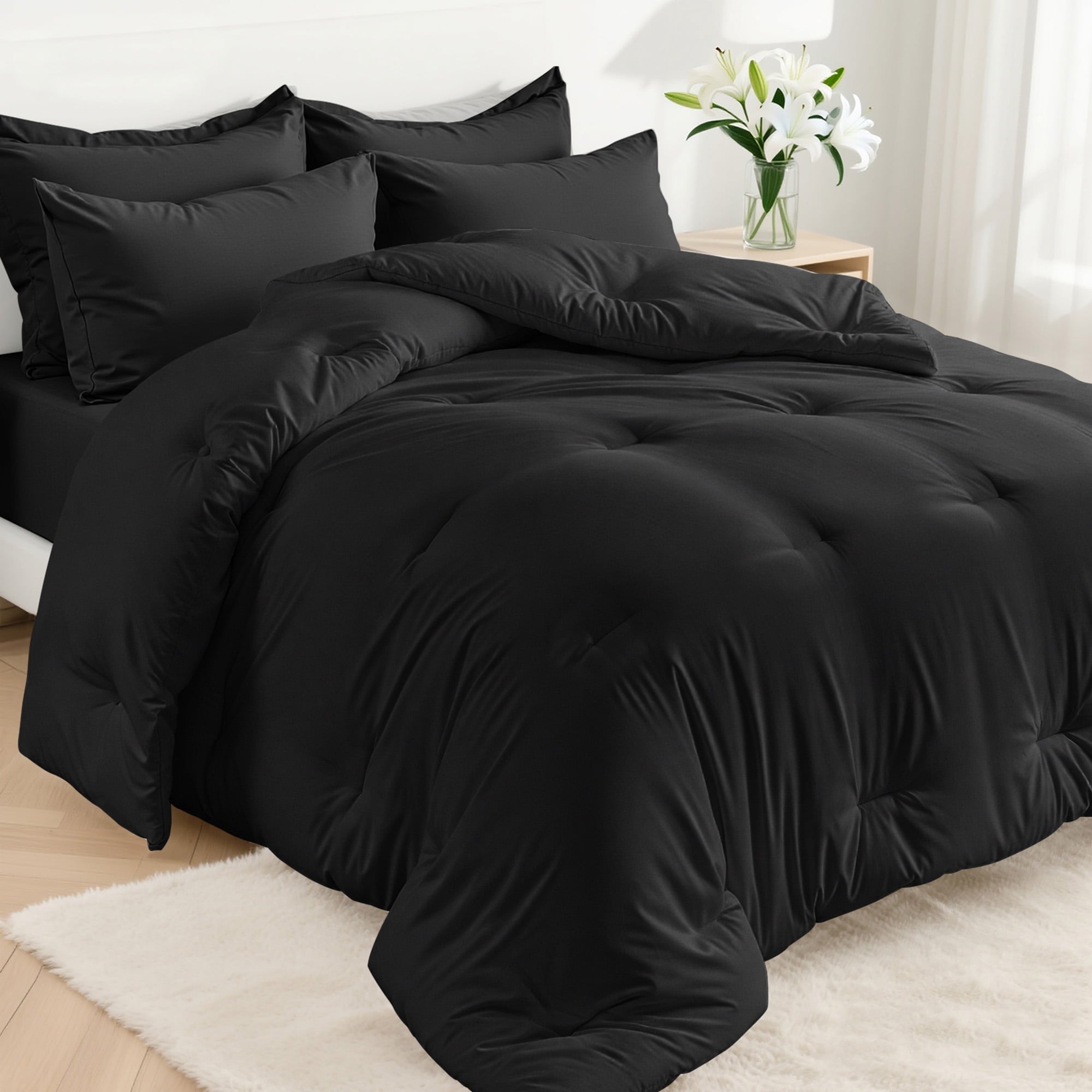 All-Season 5-Piece Bed in Bag - Twin Size Comforter Sets, Pillowcases & Sheet Collection for Cozy Bedding Sets Black - All-Season Down Alternative Comforter Insert - Default Title