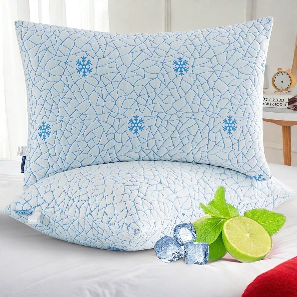 Fluffy Shredded Cooling Memory Foam Queen Pillows Set of 2,Adjustable Support & Heat Dissipation Tech for Side,Back,Stomach & Hot Sle... - Decorative Throw Pillow Cushion for Sofa & Bed - Default Title