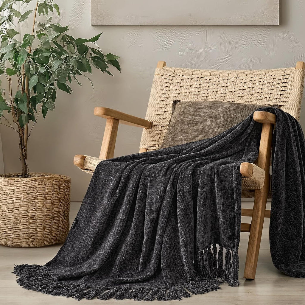 Lightweight Warm Soft Chenille Throw Blanket for Couch, Cozy Plush Fuzzy Decorative Chenille Knit Throw Blanket with Tassels, Lightwei... - Super Soft Reversible Sherpa Flannel Blanket - Default Title