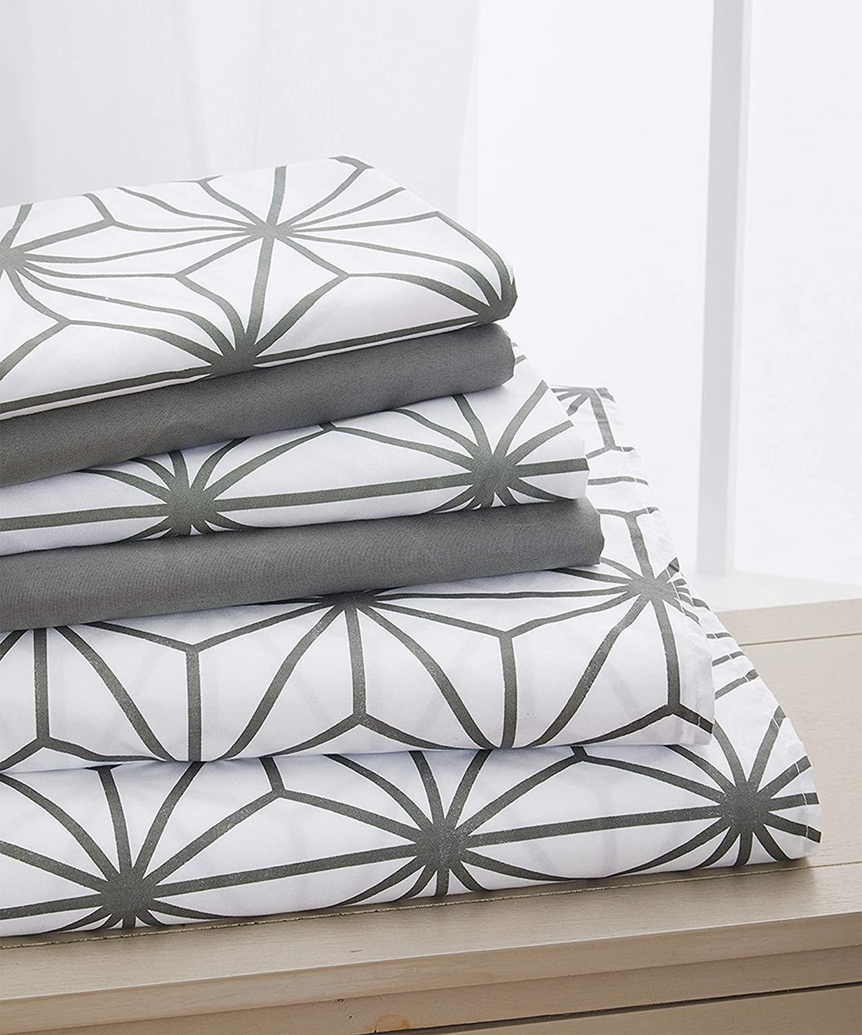 Ultra-Soft Bed Sheets Full Gray Texture/Embroidery 1500 Thread Count Microfiber - Luxury Bed Sheet Set with Deep Pockets - Default Title