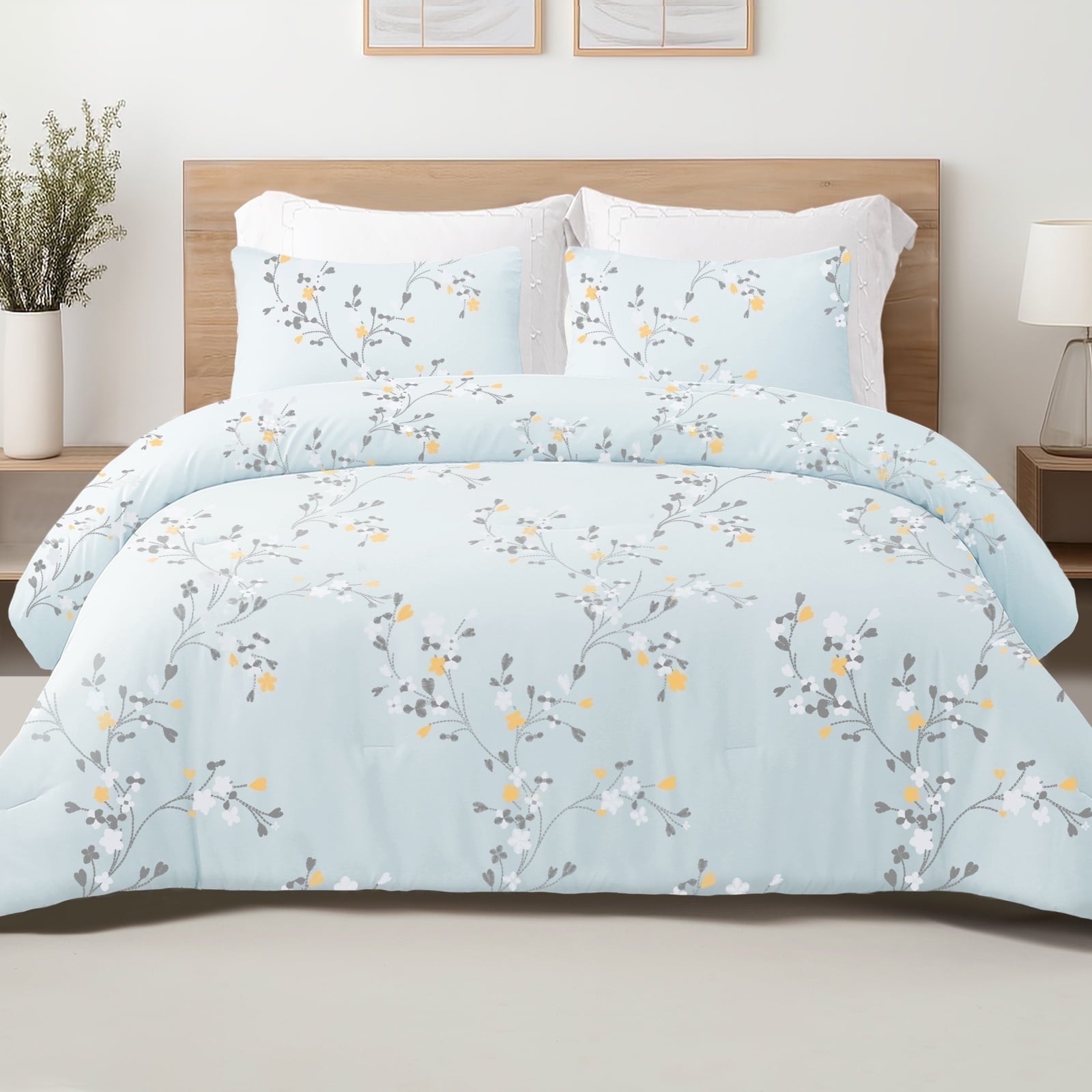 Hypoallergenic Cloud 3-Piece Floral King Size Comforter Set, Microfiber Bedding Down Alternative Comforter for All Seasons with 2 Pillow S... - Hypoallergenic Ultra-Fluffy Quilt for Winter - Default Title