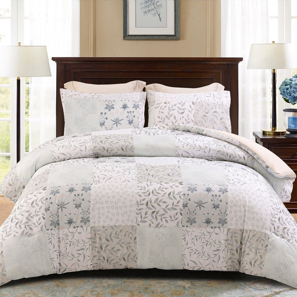 All-Season 3-Piece Patchwork King Size Comforter Set, Microfiber Bedding Down Alternative Comforter for All Seasons with 2 Pillo... - Cloud-Like Soft Lightweight Bed Comforter - Default Title