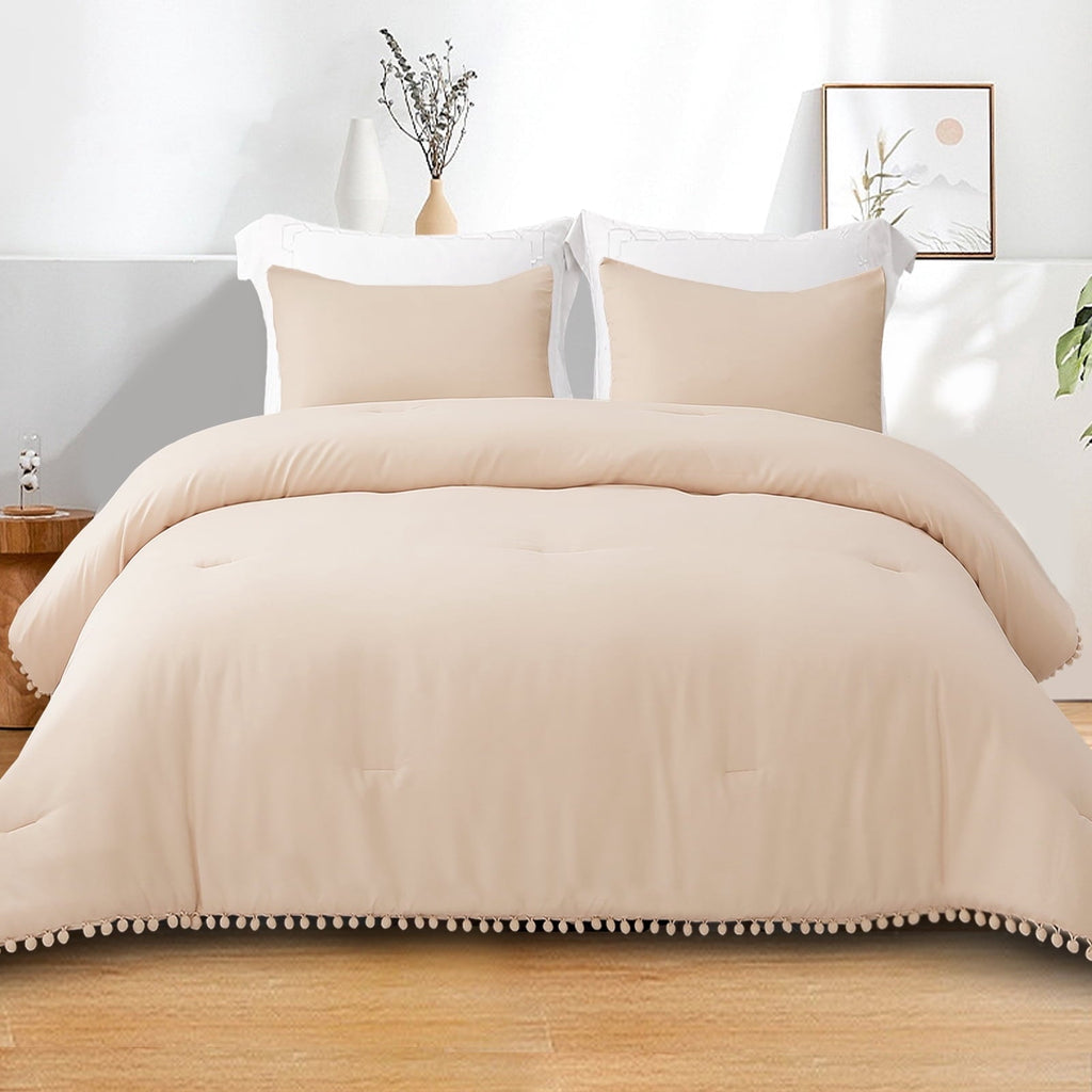 Heavyweight Warmth Boho Pom Pom Ball Fringe King Size Comforter Set, 3 Pieces Beige Lightweight Down Alternative Bedding Comforter Sets ... - Cloud-Like Soft Lightweight Bed Comforter - Default Title