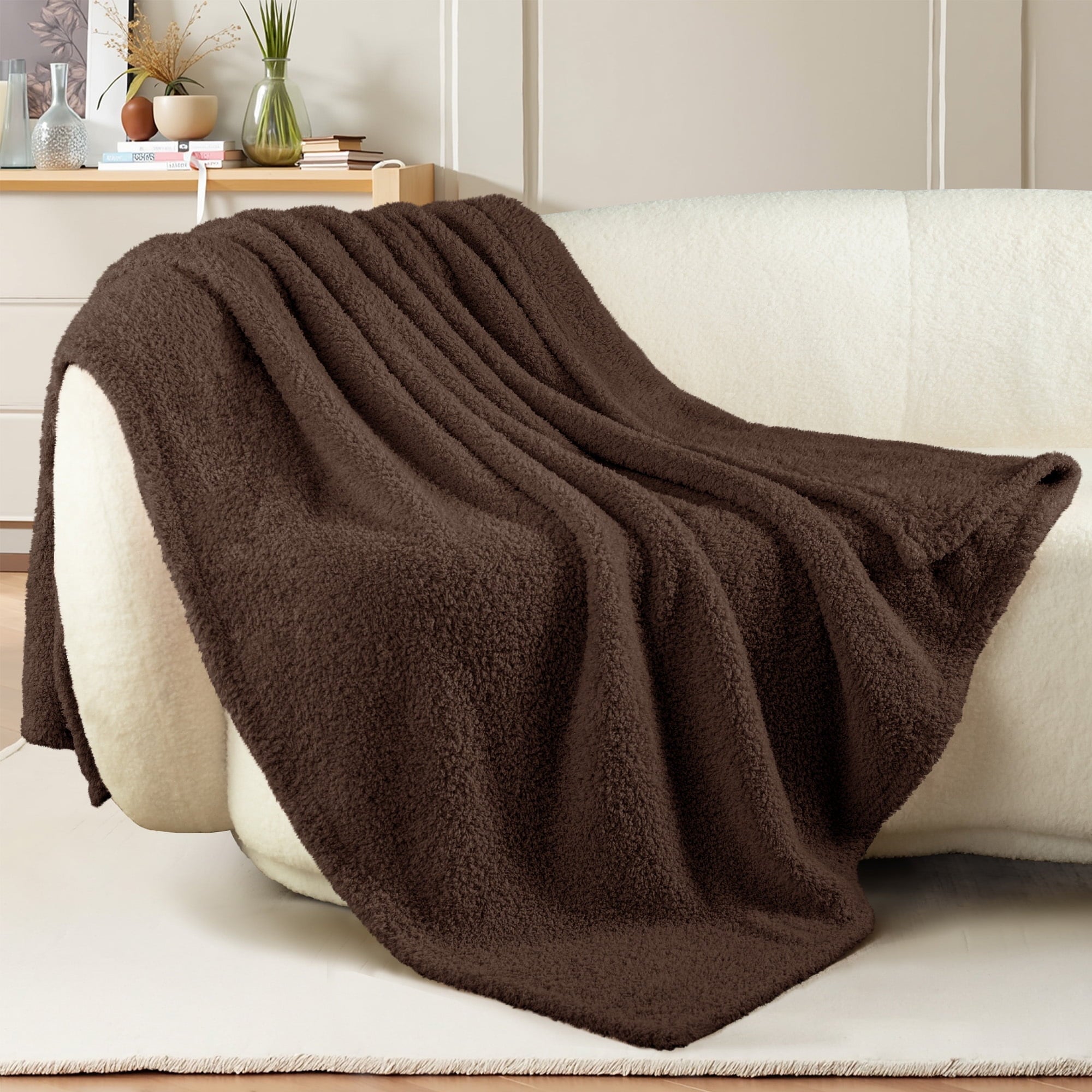 Super Soft Flannel Fuzzy Fleece Throw Blanket for Couch Sofa, Lightweight Fluffy Solid Velvet Blanket, 50x60 Inches, Coffee - Luxury Knitted Decorative Throw Blanket with Fringes - Default Title