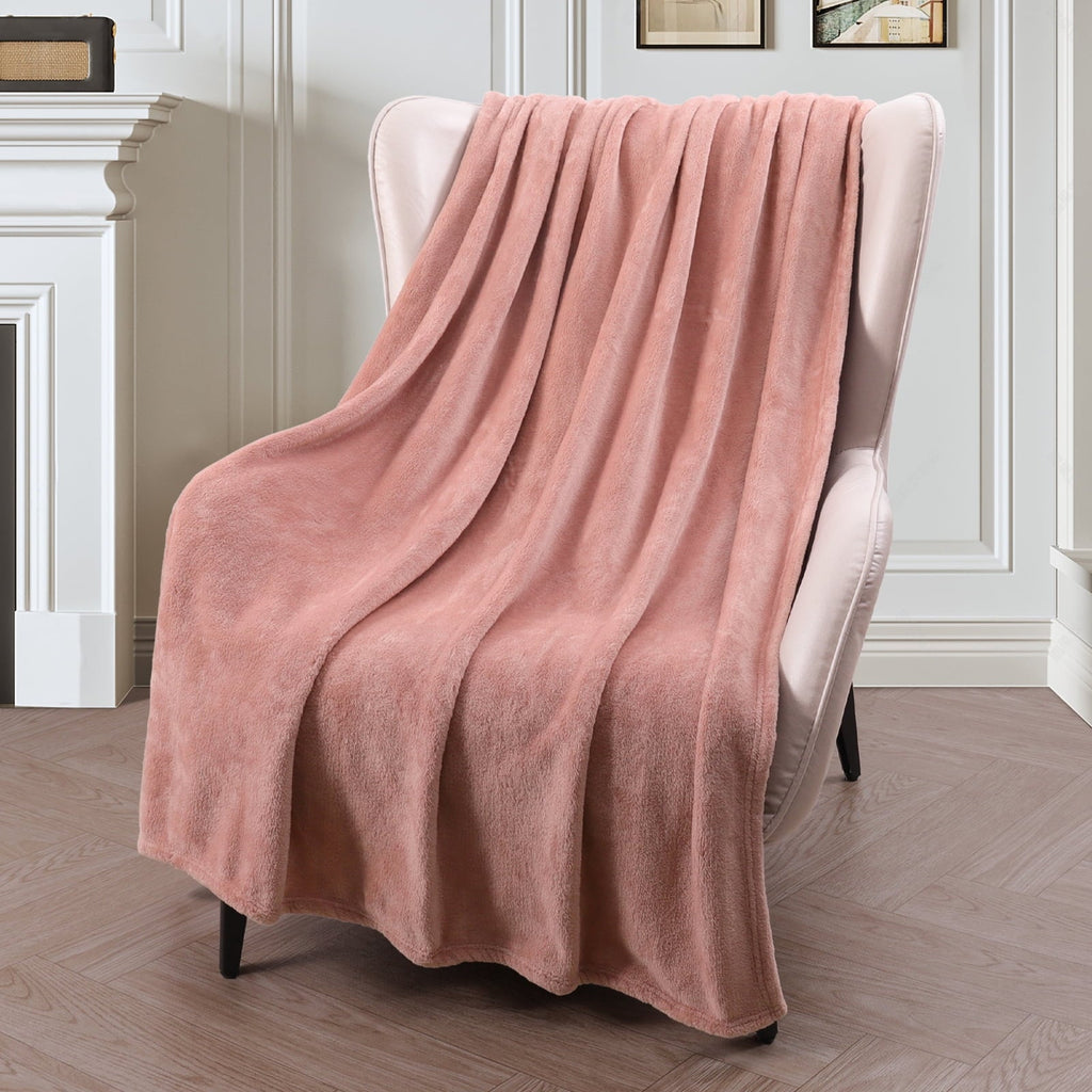 Decorative Knitted Large Flannel Fleece Velvet Plush Throw Blanket - 50" x 70" (Pink) - Cozy Fleece Throw Blanket for Couch & Bed - Default Title