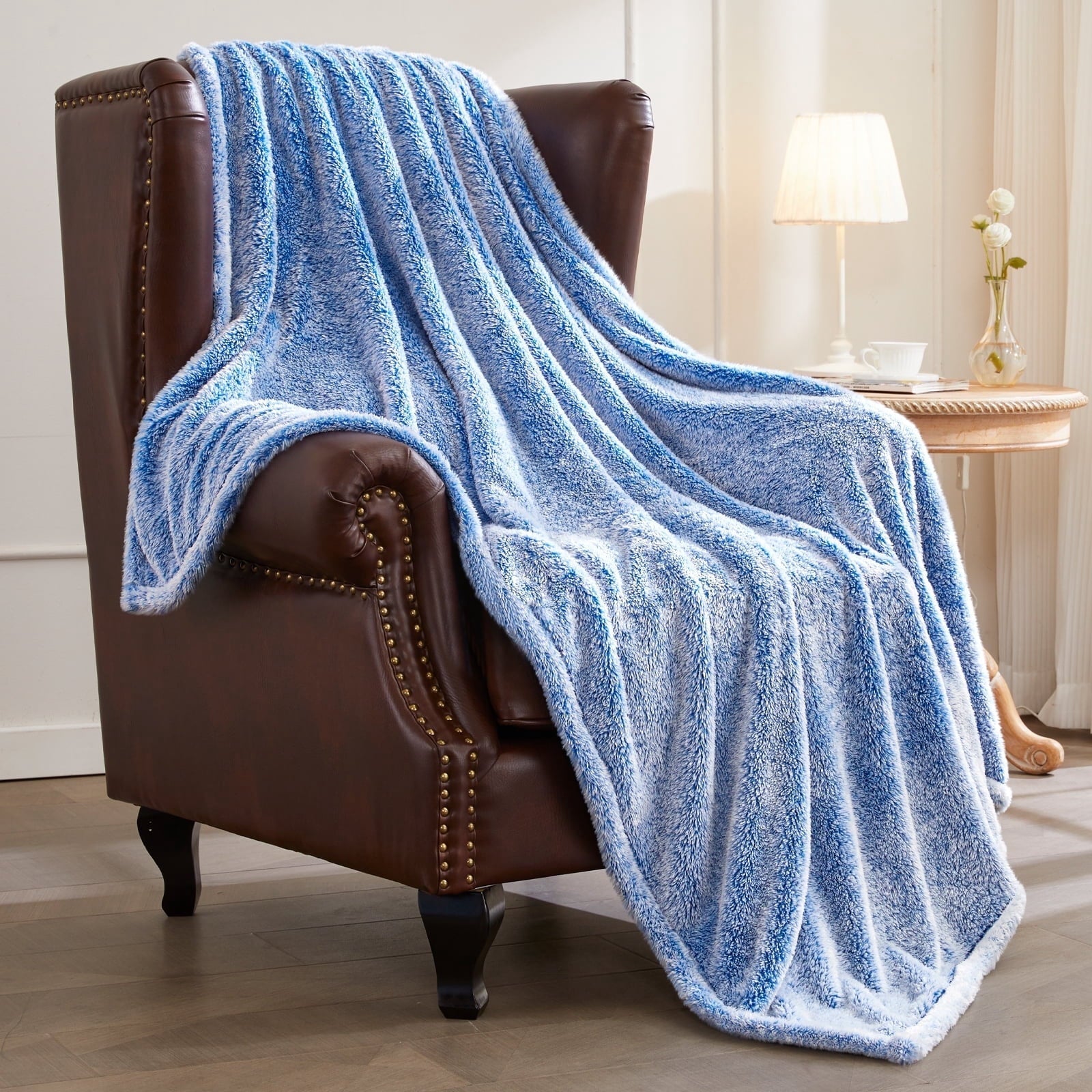 Super Soft Flannel Plush Fuzzy Large Fleece Throw Blanket (50" x 70", Mixed Cobalt Blue)- Soft, Warm and Lightweight - Lightweight Plush Warm Blanket for All Seasons - Default Title