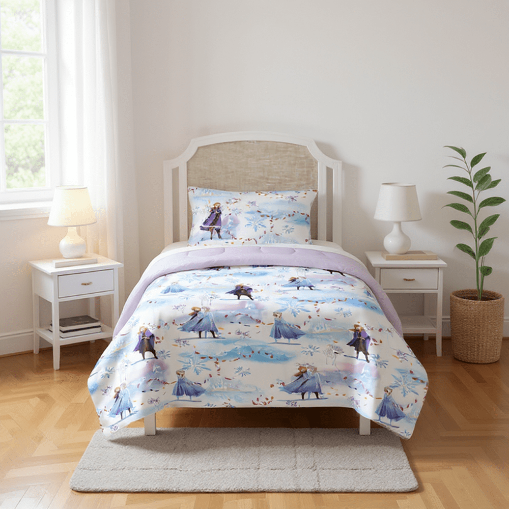 All-Season Frozen Winter Frost Adventures 2-Piece Twin/Full Reversible Comforter Set, Polyester Microfiber, Blue & Purple - Hypoallergenic Ultra-Fluffy Quilt for Winter - Default Title