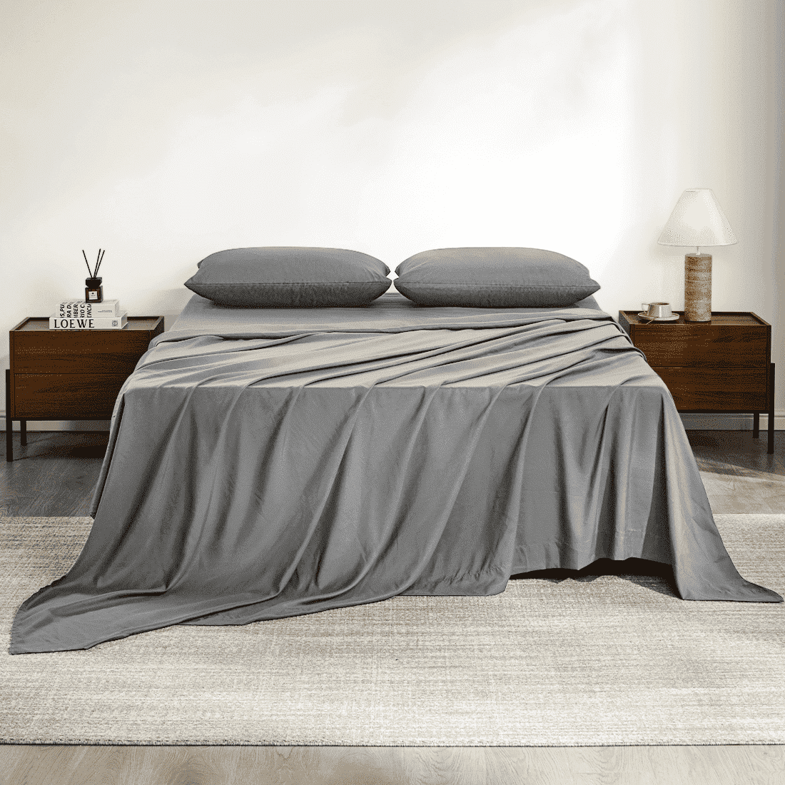 Cooling Sateen Full Size Bed Sheets, 4 Piece Sheets 14” Deep Pocket Sheet & Pillowcase Sets Soft Microfiber Luxury Bedding Fitted Sh... - Breathable Egyptian Cotton Flat & Fitted Sheets - Default Title