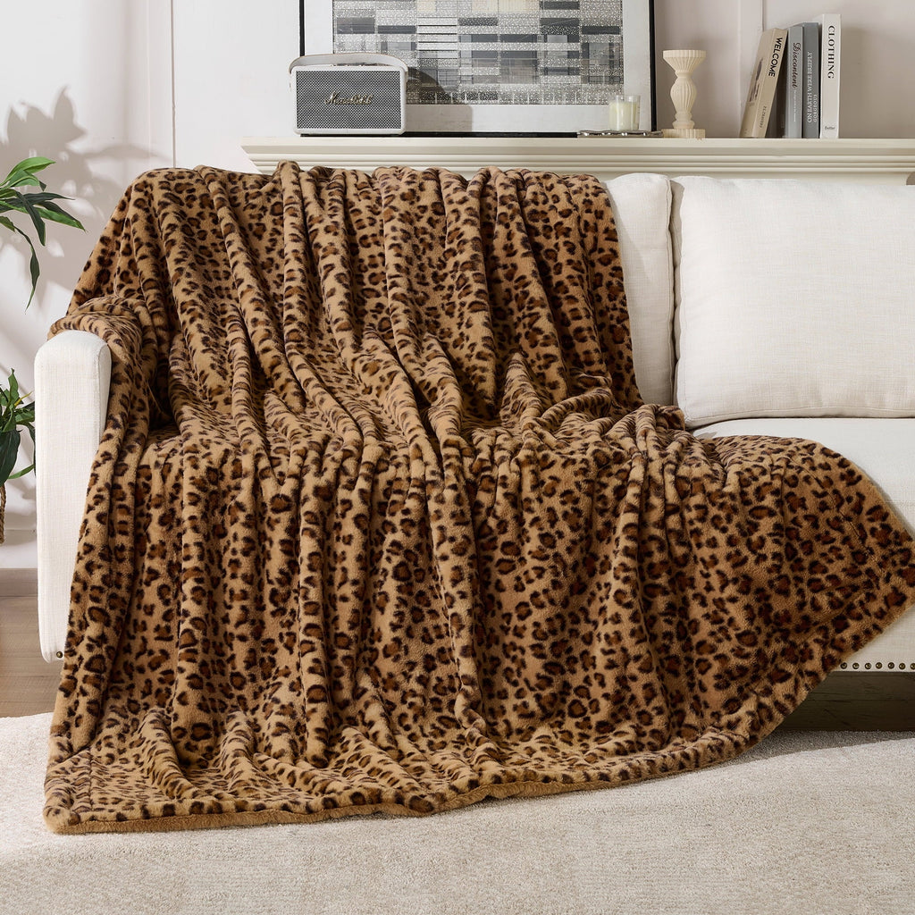 Lightweight Warm Leopard Print Throw Blanket Soft Cozy Fluffy Plush Cheetah Print Blanket for Home Decor,50"x60",Brown - Cozy Fleece Throw Blanket for Couch & Bed - Default Title