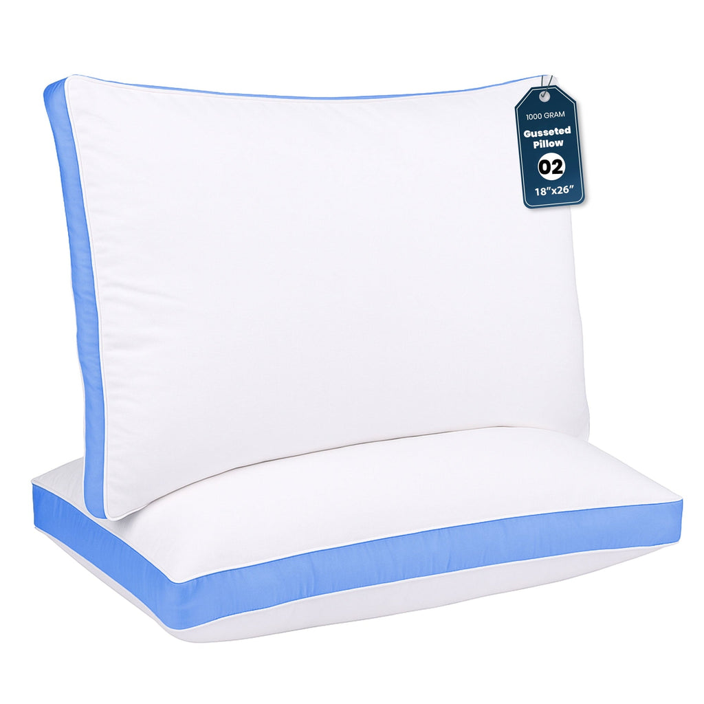 Fluffy Shredded Gusseted Queen 18x26 Bed Pillows for Sleeping Set of 2 Polycotton White Blue Stripe Comfortable - Ergonomic Memory Foam Pillow for Neck Pain Support - Default Title