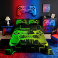 Fluffy Down Alternative Green Yellow Gaming Full Size Comforter Sets - Gamer Comforter Full Size Bedding Set, Neon Lights Abstract Geometry D... - Cloud-Like Soft Lightweight Bed Comforter - Default Title