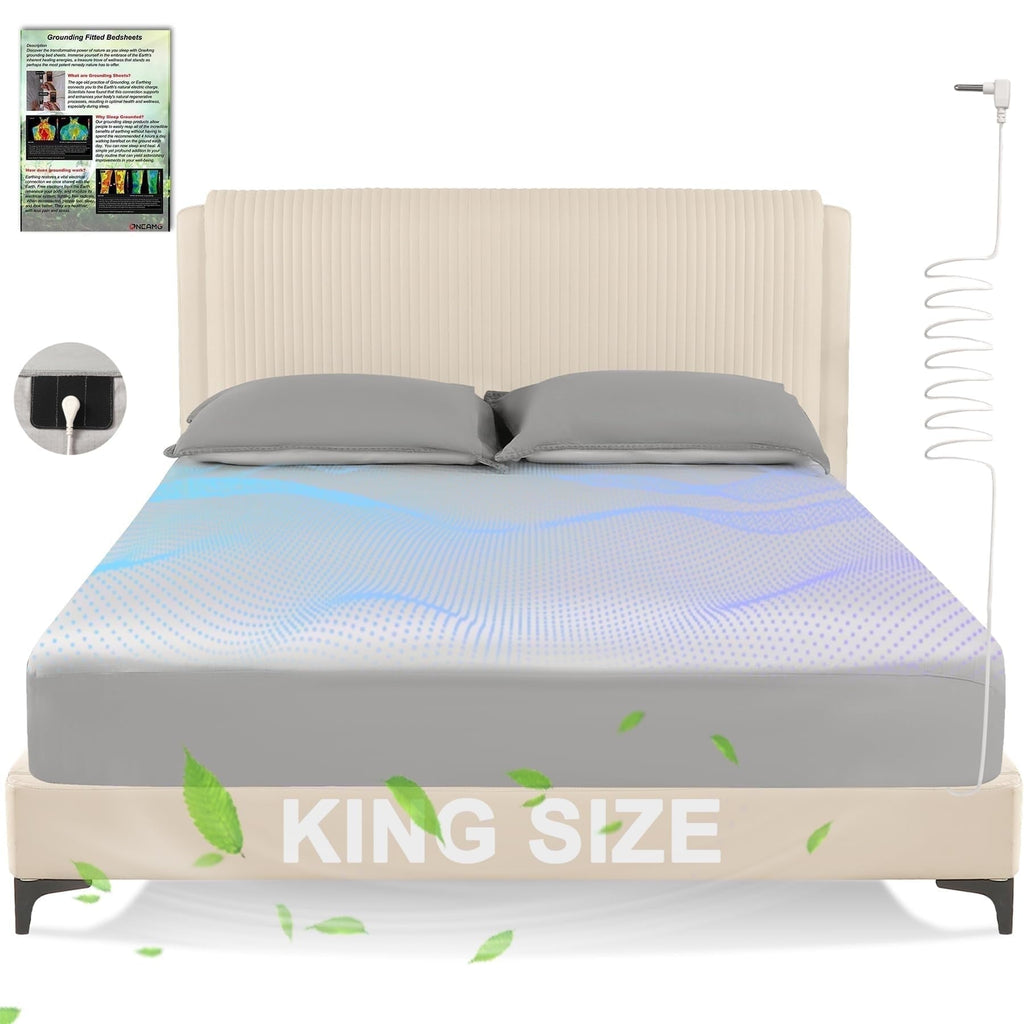 Breathable Luxury Grounding Sheets King Size,Earth Grounded Fitted Bed Sheet 10% Pure Silver Fiber + 90% Organic Cotton, Bed Grounding ... - Breathable Egyptian Cotton Flat & Fitted Sheets - Default Title
