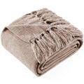 Lightweight Warm Chenille Throw Blanket with Fringe Tassel for Couch Sofa Chair Bed, Taupe 50" X 60" - Luxury Knitted Decorative Throw Blanket with Fringes - Default Title