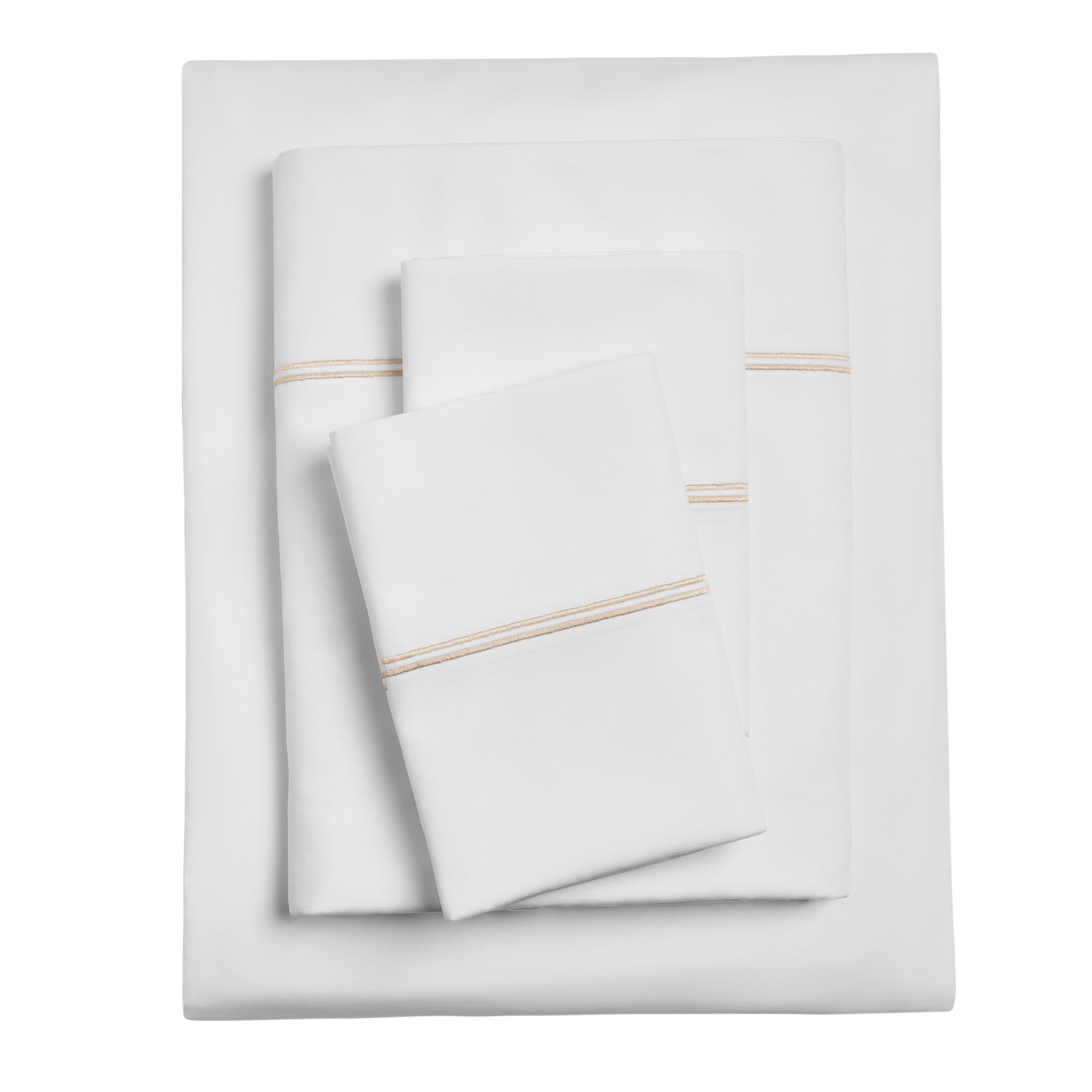 Breathable Luxury 4-Piece 300 Thread Count White Pima Cotton Bed Sheet Set with Tan Hem, Full , Adult/Teen - Cooling Hotel Quality Bedding Sheets and Pillowcases - Default Title