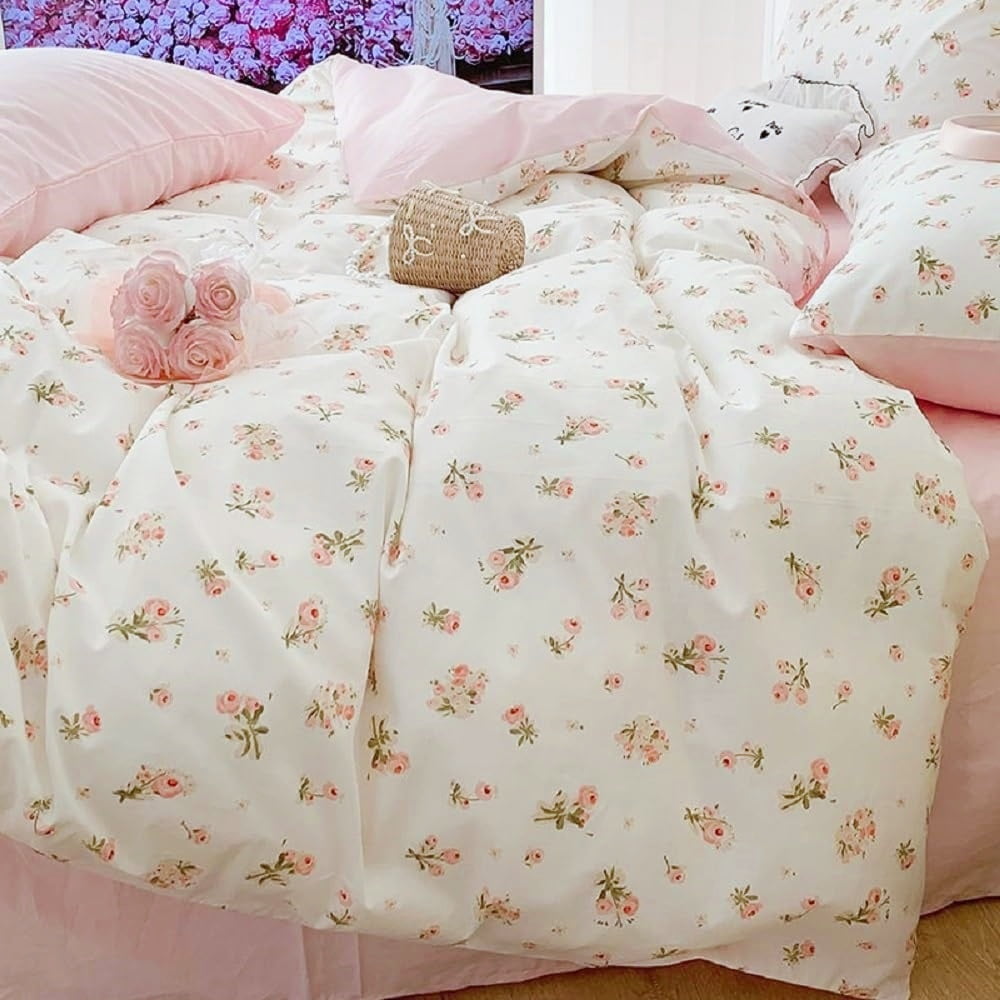 Fluffy Down Alternative Pink loyalty Floral Comforter Queen Sets, 3 Pieces Chic Botanical Pink White Floral Reversible Comforter for All Season - All-Season Down Alternative Comforter Insert - Default Title